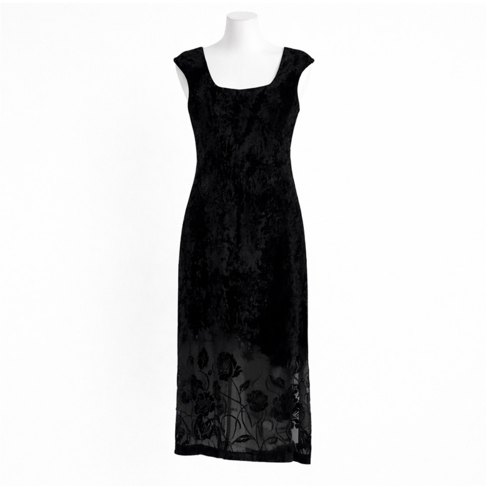 Size 14 Braemar Women’s Black Velvet Formal Midi Dress Vintage Wedding Guest 90s